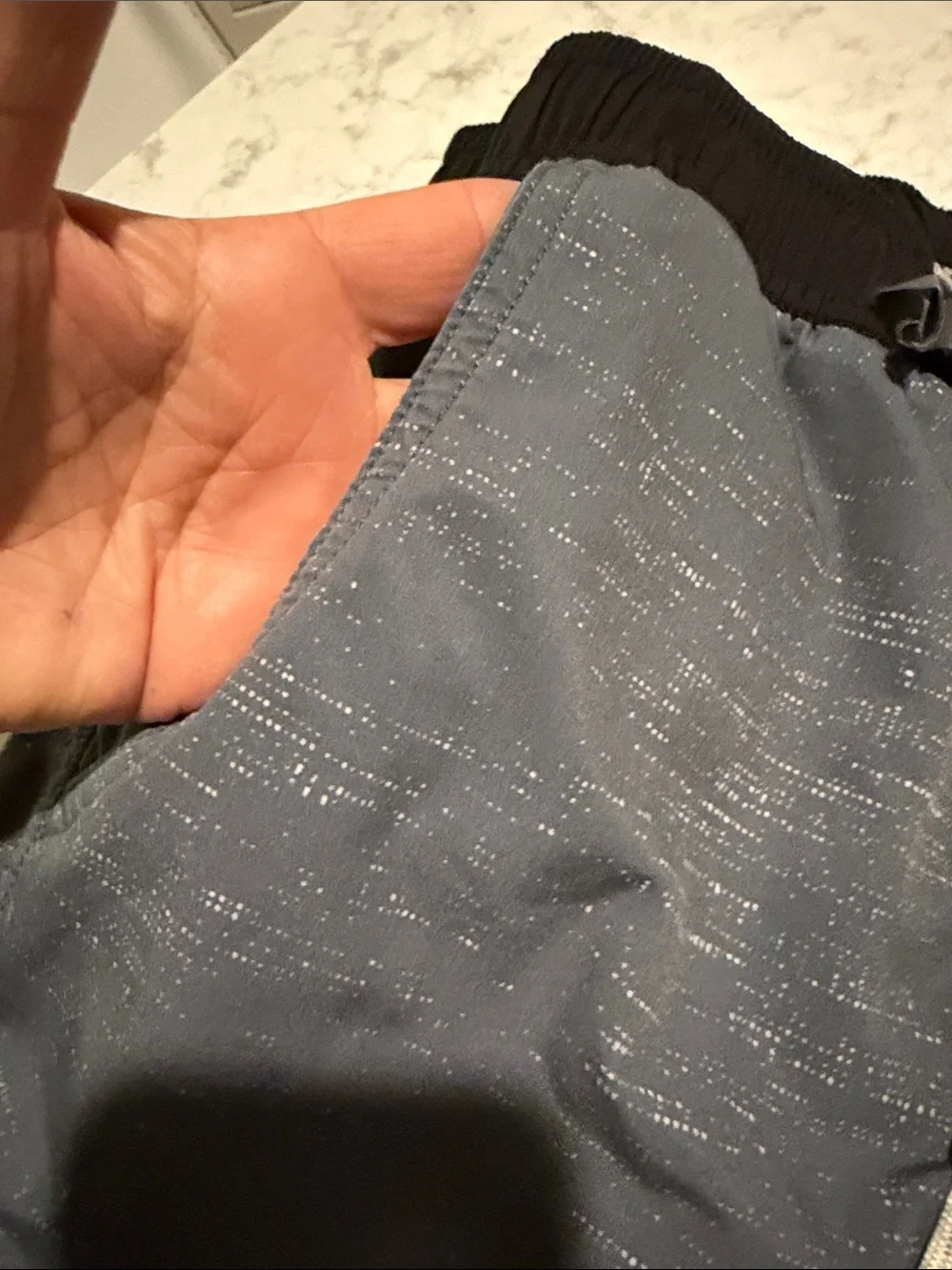 Vuori Men's Kore Shorts in Microdot Slate Blue with Black Waistband